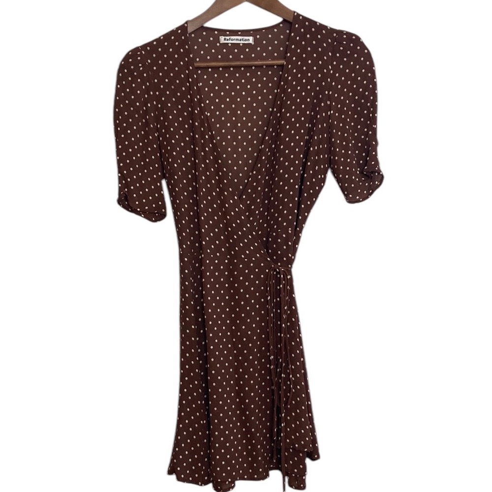 Reformation Brown Polka Dot Mini Dress